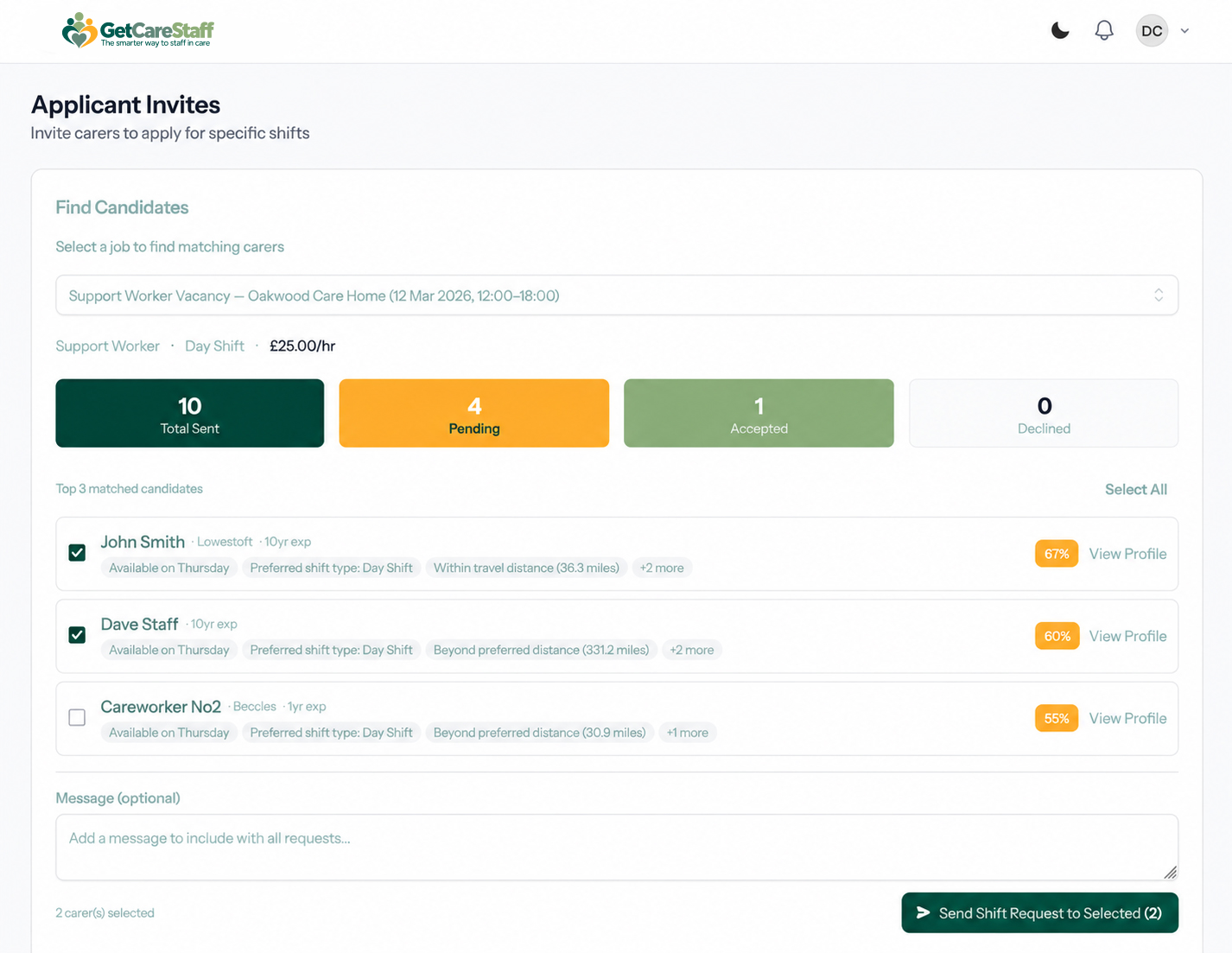 Invite applicants to a job screen