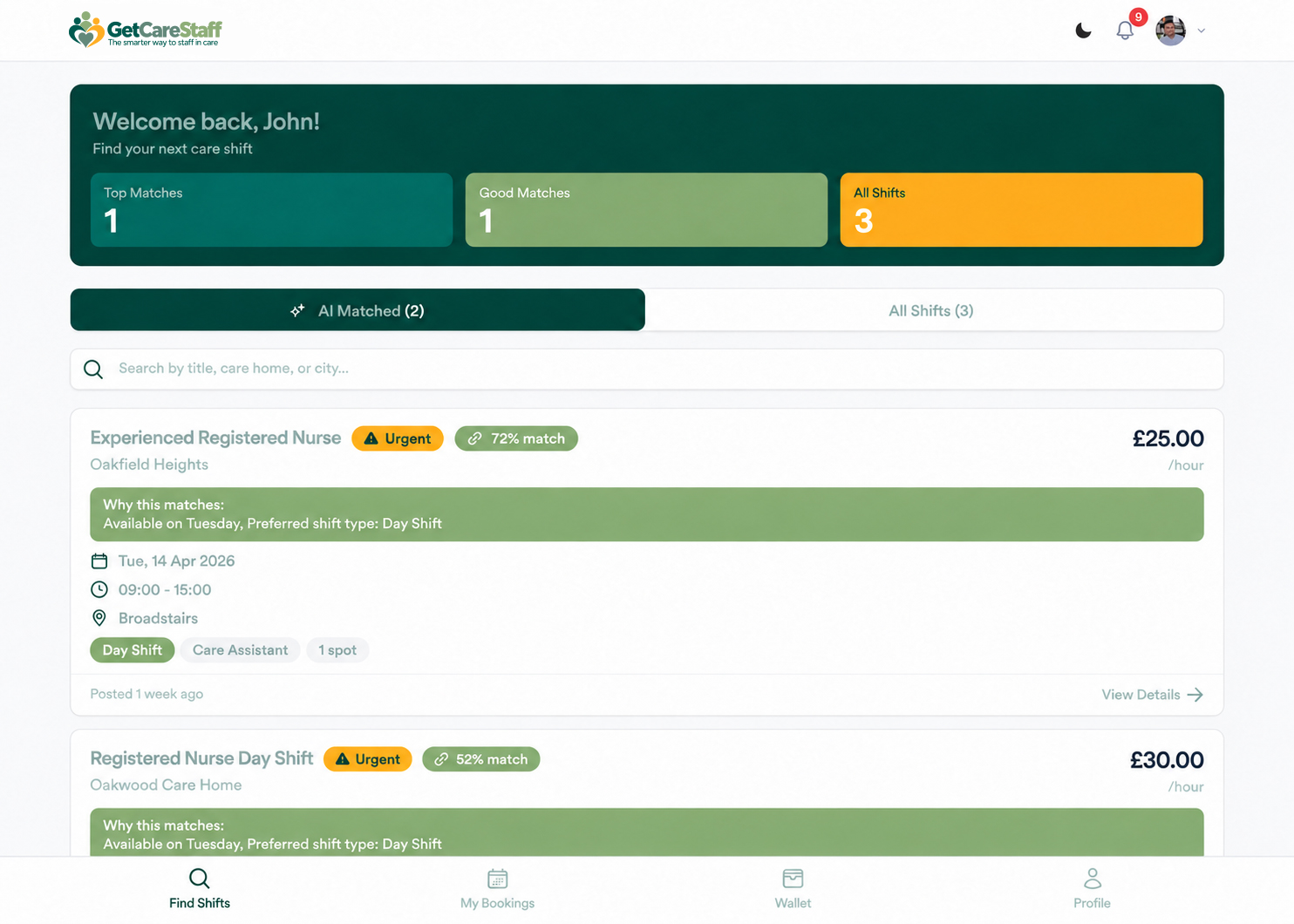 AI recommended jobs screen