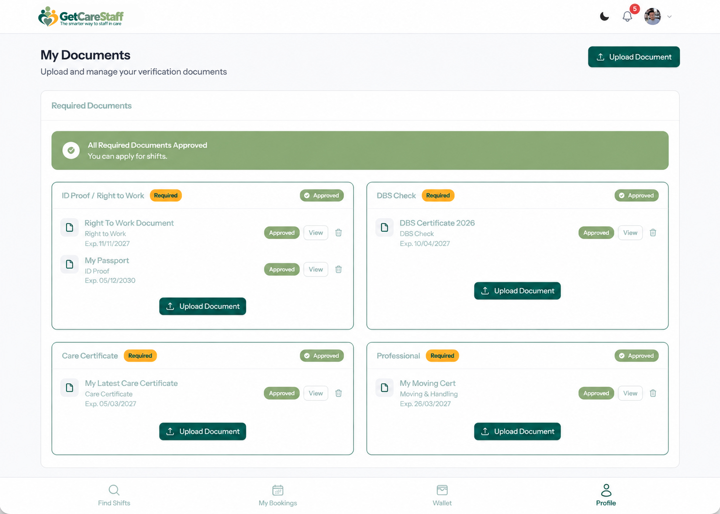 Document management screen